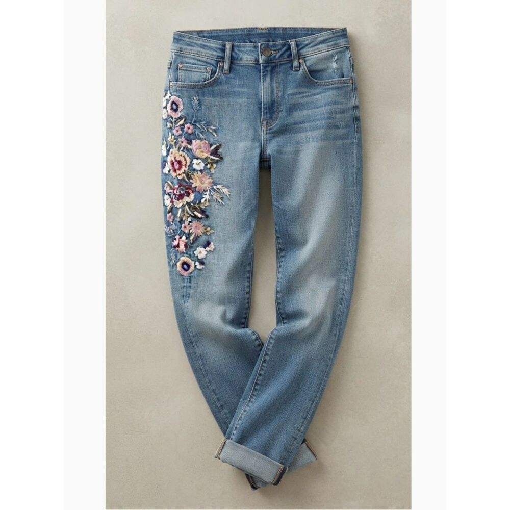 Sundance Catalog Driftwood Embroidered Jackie Jeans Floral Size 32 - Picture 2 of 12